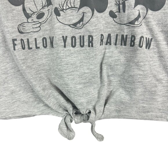 Disney Girls Tee 1416 Minnie Mouse Graphic Sequins Tie Front Follow Your Rainbow - Picture 3 of 7